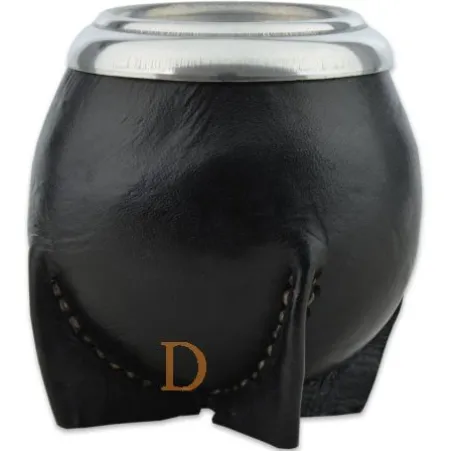 Calabaza TORPEDO forrado en cuero marron/negro (Matebecher aus KÜRBIS mit braunem/schwarzem Leder überzogen)