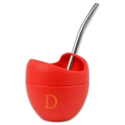 Mate Becher Silikon Delicatino ROT - mit Bombilla Cuchara 15,5cm (Extra flexibel)