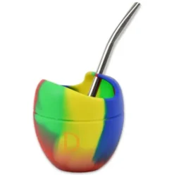 Mate Becher Silikon Delicatino BUNT - mit Bombilla Cuchara 15,5cm (Extra flexibel)