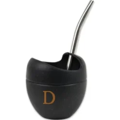 Mate Becher Silikon Delicatino SCHWARZ - mit Bombilla Cuchara 15,5cm (Extra flexibel)