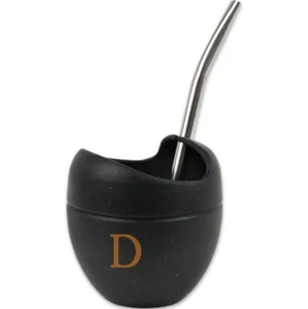 Mate Becher Silikon Delicatino SCHWARZ - mit Bombilla Cuchara 15,5cm (Extra flexibel)