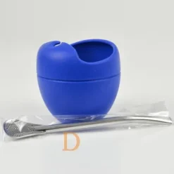 Mate Becher Silikon Delicatino BLAU - mit Bombilla Cuchara 15,5cm (Extra flexibel)