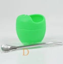 Mate Becher Silikon Delicatino GRÜN - mit Bombilla Cuchara 15,5cm (Extra flexibel)