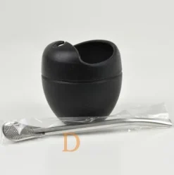 Mate Becher Silikon Delicatino SCHWARZ - mit Bombilla Cuchara 15,5cm (Extra flexibel)