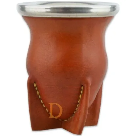 Mate de vidrio forrado en cuero marron (Glasmate mit braunem Leder überzogen)