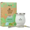Mate Set Natural Green COOL MINT - EDELSTAHL WEIß (COOL MINT 500g + Mate Becher weiß + Bombila Hexagonal 17cm)