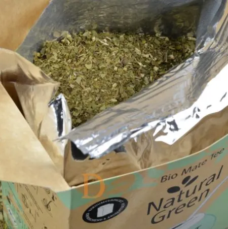 Mate Set Natural Green COOL MINT - EDELSTAHL WEIß (COOL MINT 500g + Mate Becher weiß + Bombila Hexagonal 17cm)