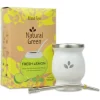 Mate Set Natural Green FRESH LEMON - EDELSTAHL WEIß (FRESH LEMON 500g + Mate Becher weiß + Bombila Hexagonal 17cm)