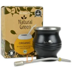 Mate Set Natural Green ORGANIC - EDELSTAHL SCHWARZ (ORGANIC + Becher schwarz + Hexagonal 17cm)