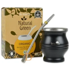 Mate Set Natural Green ORGANIC - EDELSTAHL SCHWARZ (ORGANIC + Becher schwarz + Hexagonal 17cm)
