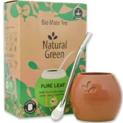Mate Set Natural Green PURE LEAF - KERAMIK (PURE LEAF 500g + Mate Becher Pardo + Bombilla Cuchara)