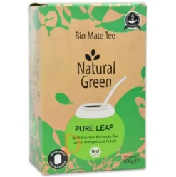 Mate Set Natural Green PURE LEAF - EDELSTAHL WEIß (PURE LEAF 500g + Mate Becher weiß + Bombila Hexagonal 17cm)