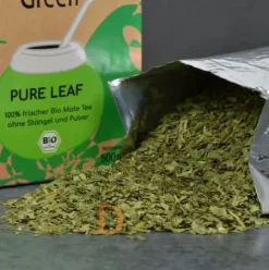 Mate Set Natural Green PURE LEAF - EDELSTAHL WEIß (PURE LEAF 500g + Mate Becher weiß + Bombila Hexagonal 17cm)