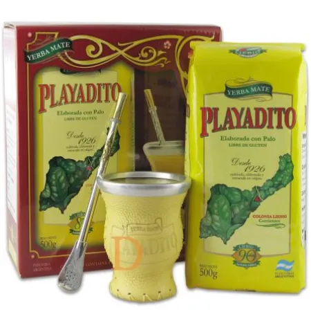Mate Set Playadito Vidrio (Matebecher aus Glas + Bombilla Alpaca + Playadito 500g)