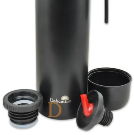 Termo Edelstahl - Delicatino SCHWARZ 1L (Thermoskanne für Mate Tee)